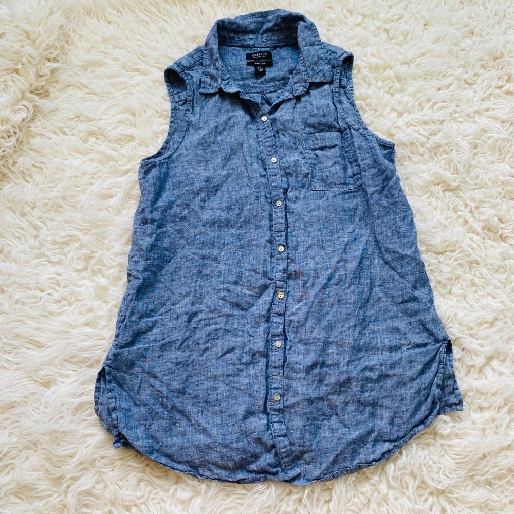 Jones Co‎ Womens Shirt Womens Large Linen Sleeveless Coastal Tunic Top Collar